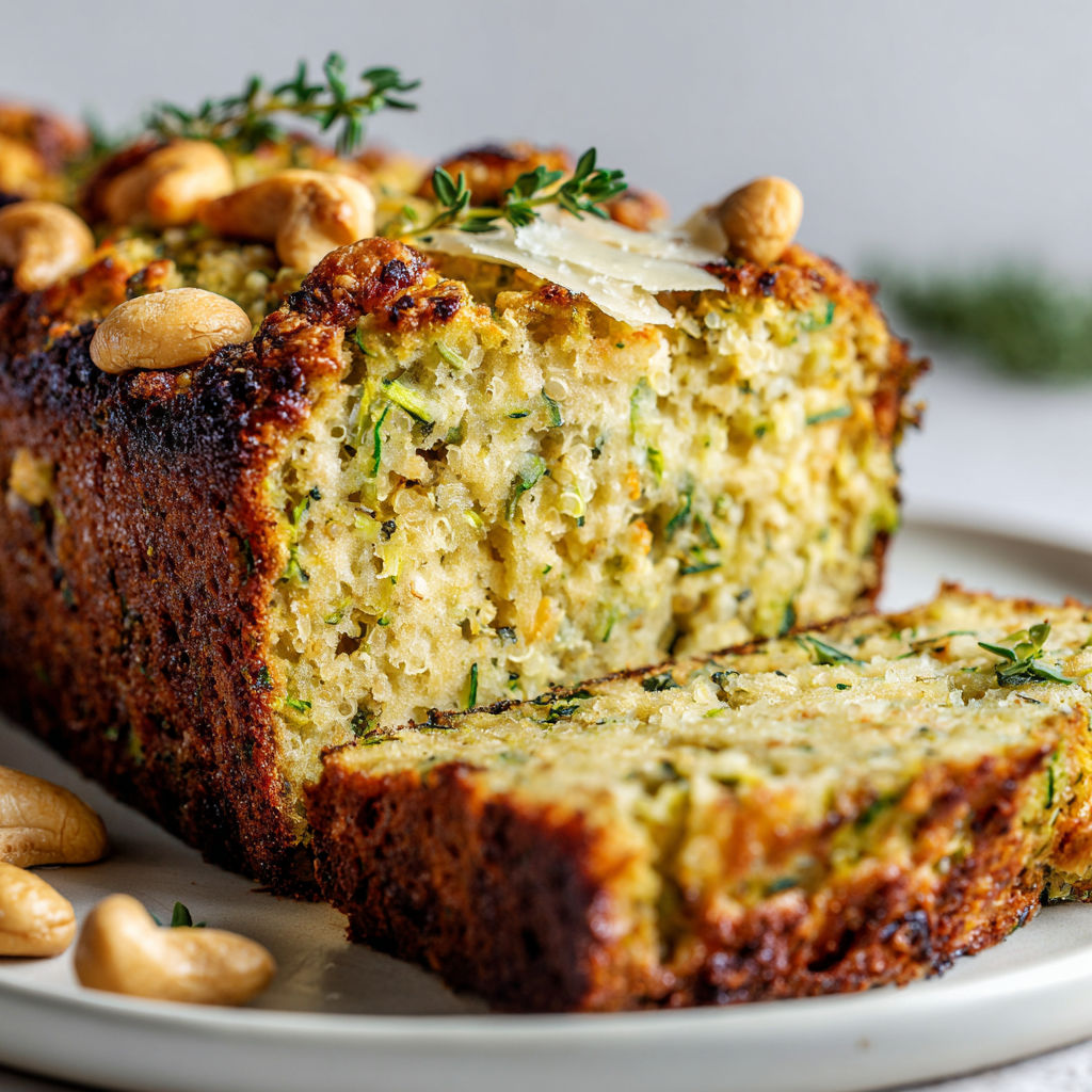 Une baguette de pain au pistache et au piment, avec des noix et des herbes, est servie sur un plateau.