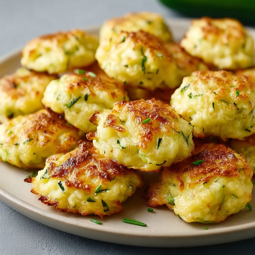 Une pile de petites patties de pommes de terre frites, avec des herbes vertes sur le dessus.