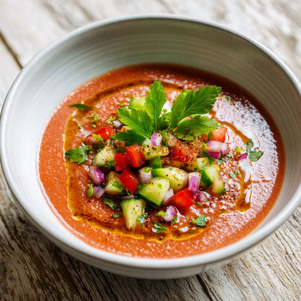 Une soupe chaude avec des légumes et des épices, servie dans un bol en céramique.