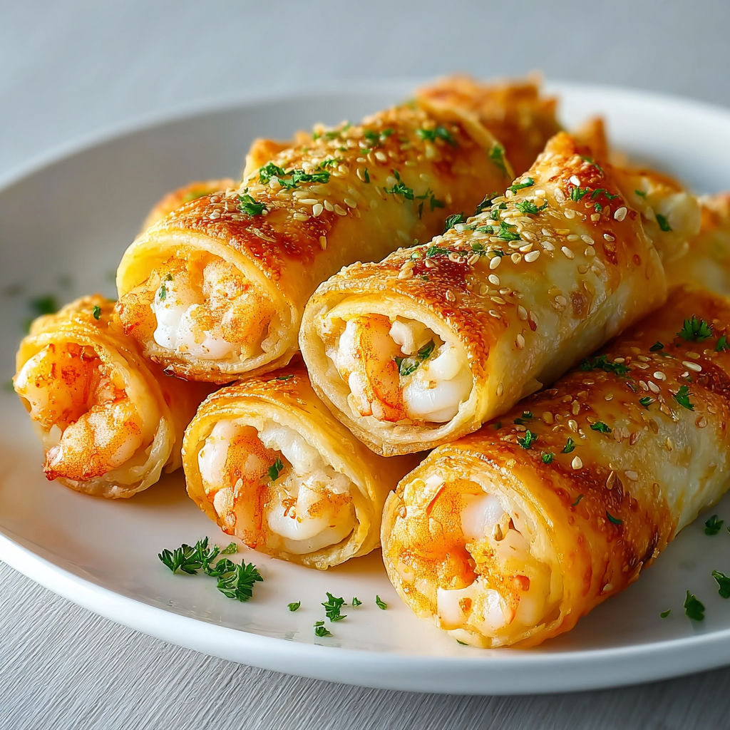 Un plat de Cigares Croustillants aux Crevettes et à l'Ail.