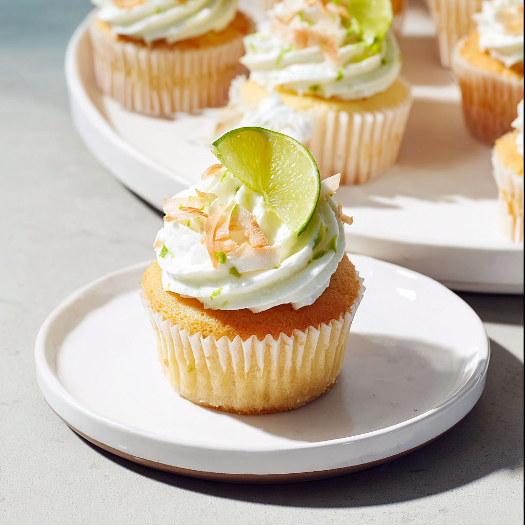 Des mini-cupcakes à la lime et à la crème de coco sur un plateau.