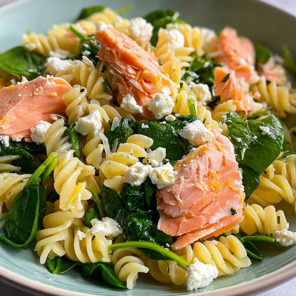 Une salade de spaghetti avec des légumes et des poissons.