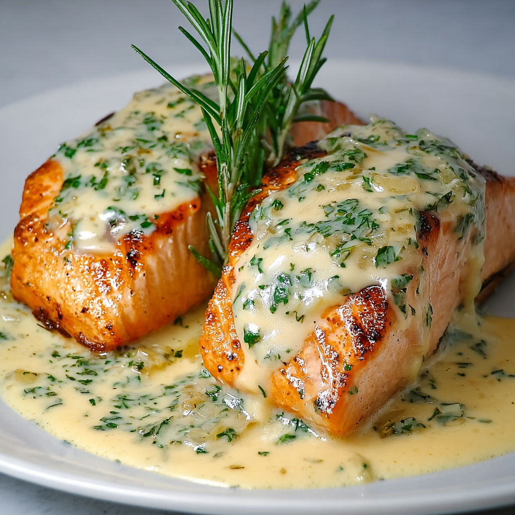 Pavé de Saumon Poêlé avec Sauce aux Échalotes Fondantes.