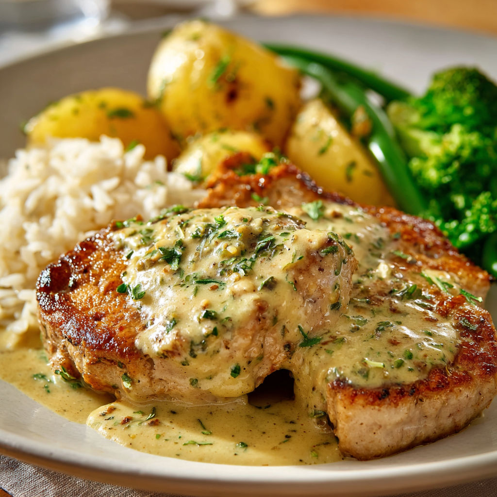 Une recette de poulet en sauce avec des légumes verts et des pommes de terre.