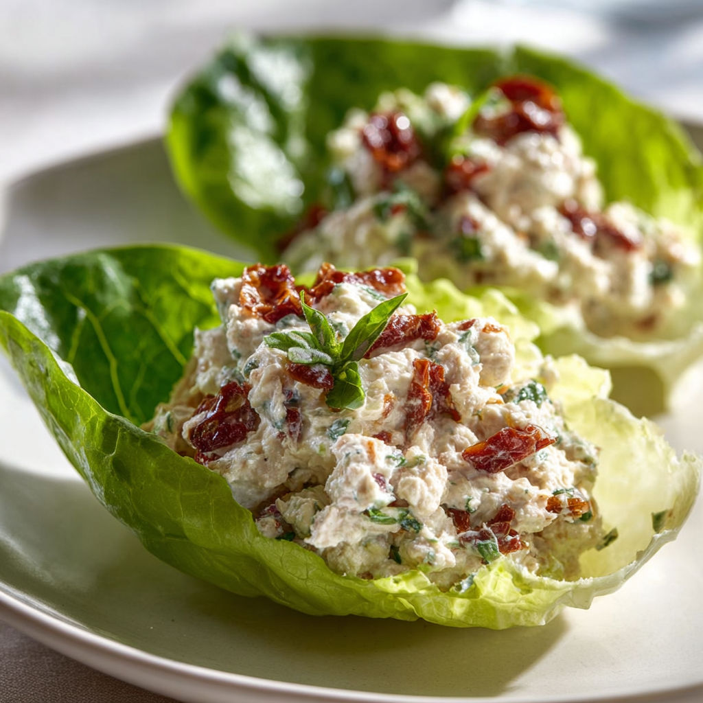 Coupelles fraîches avec une sauce ricotta et jambon.