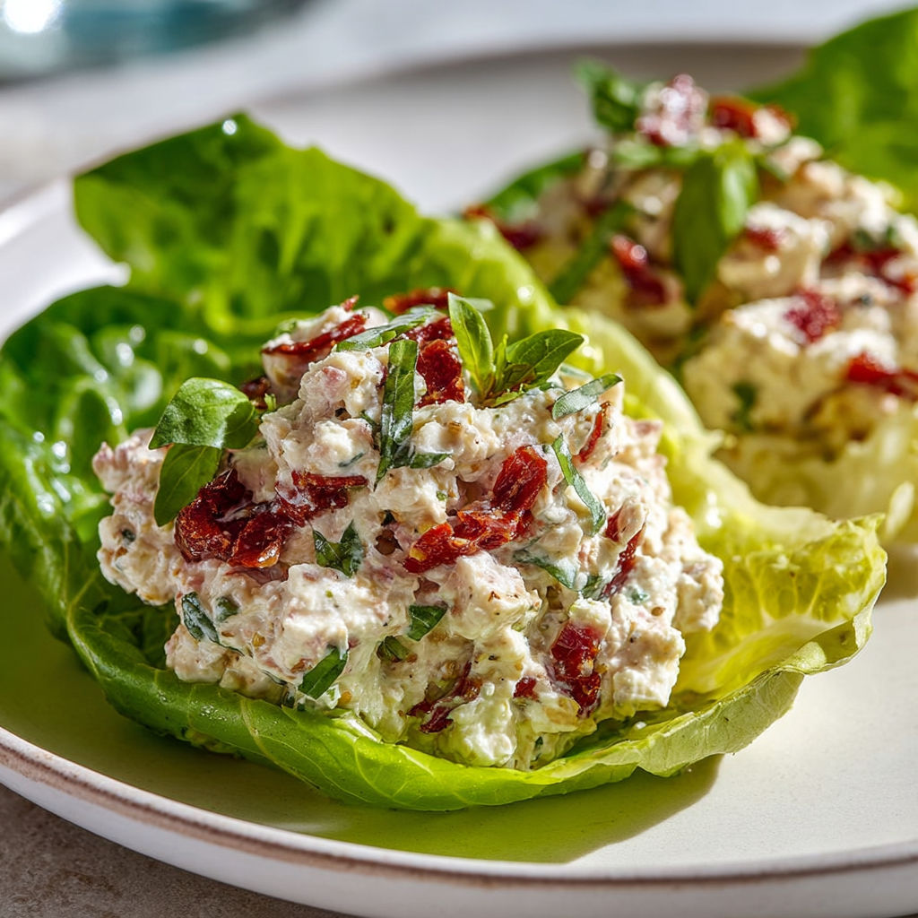 Une salade de laitue et de fromage, avec des légumes rouges et des herbes vertes, est servie sur un plateau.