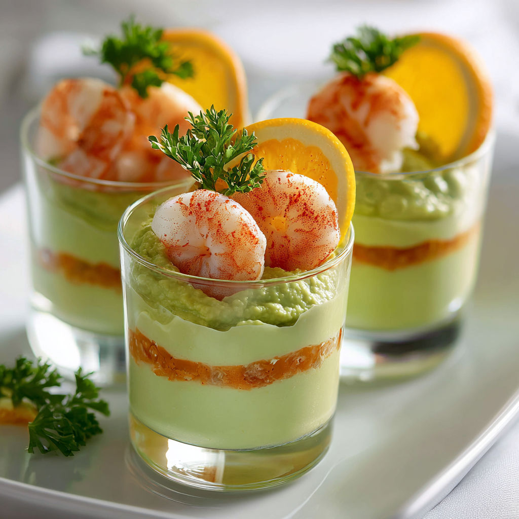 Un dessert en verre contenant des crevettes et des citrons.