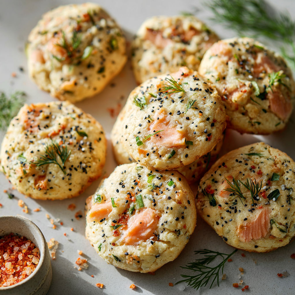 Des gâteaux de saumon avec des graines de lin et des herbes.