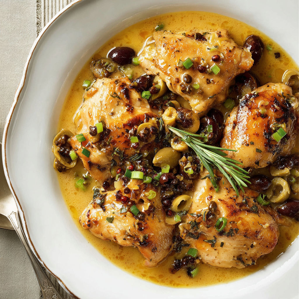 Une recette de poulet grillé avec des légumes et des herbes, sertie dans un bol blanc.