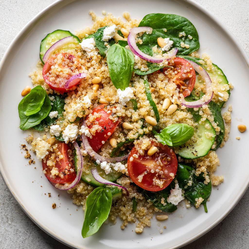 Une salade de quinoa croquante avec des épinards et de la ricotta.