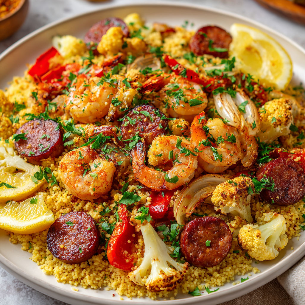 Une salade de crevettes et de légumes, avec des tomates, des oignons et des épinards, est servie sur un plateau en terre cuite.