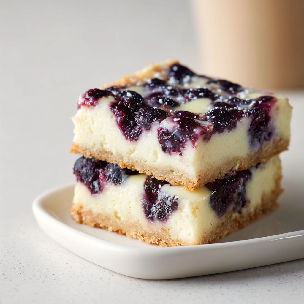 Carrés aux bleuets, une recette de desserts facile et délicieuse.