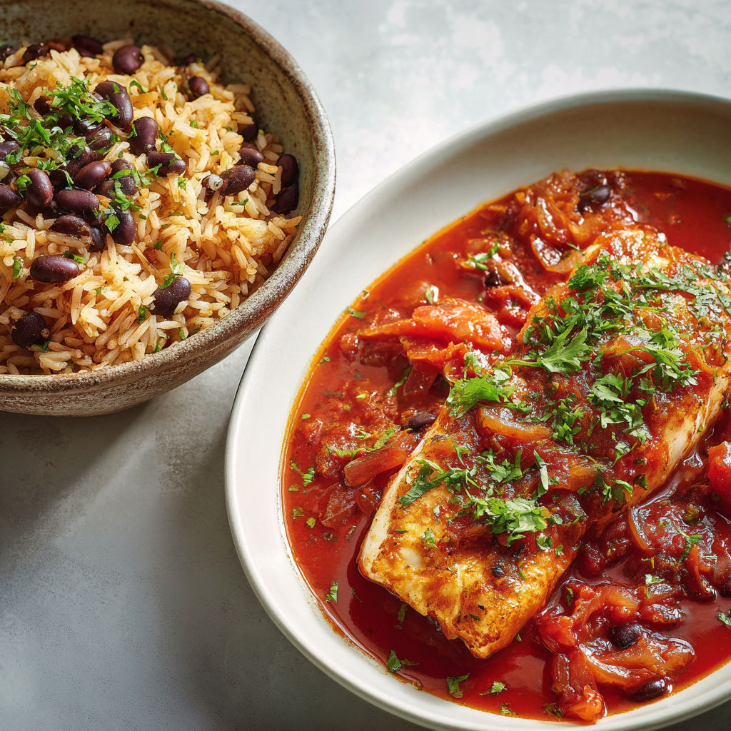 Un plat de poisson avec des légumes et des grains de riz.