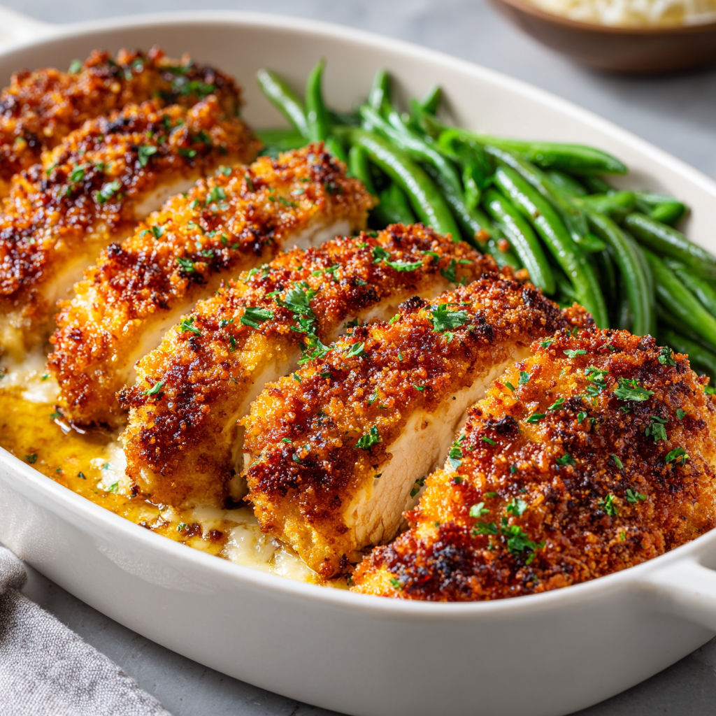 Une recette de poulet grillé avec des haricots verts et des herbes.