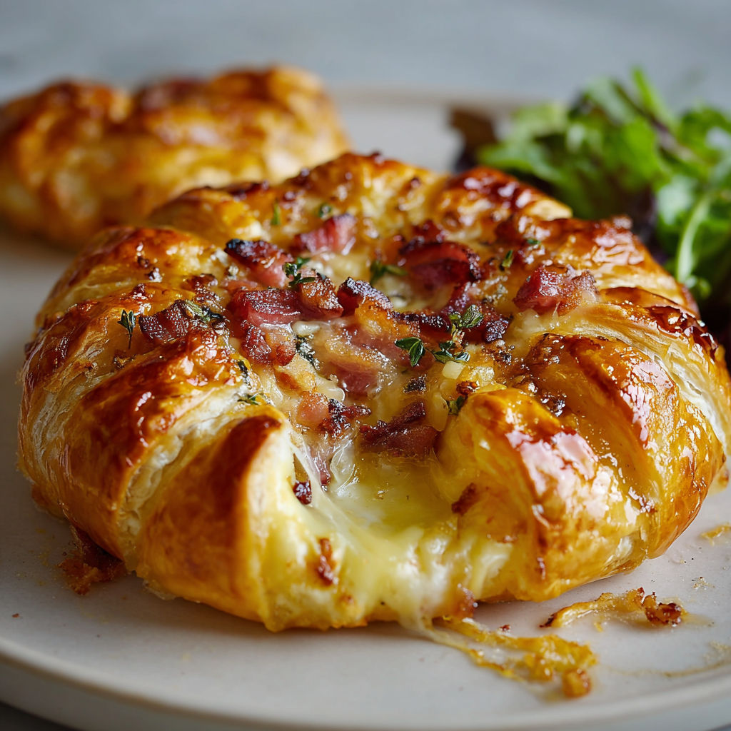Une quiche aux bacon et au fromage, servie sur un plateau avec une salade verte.