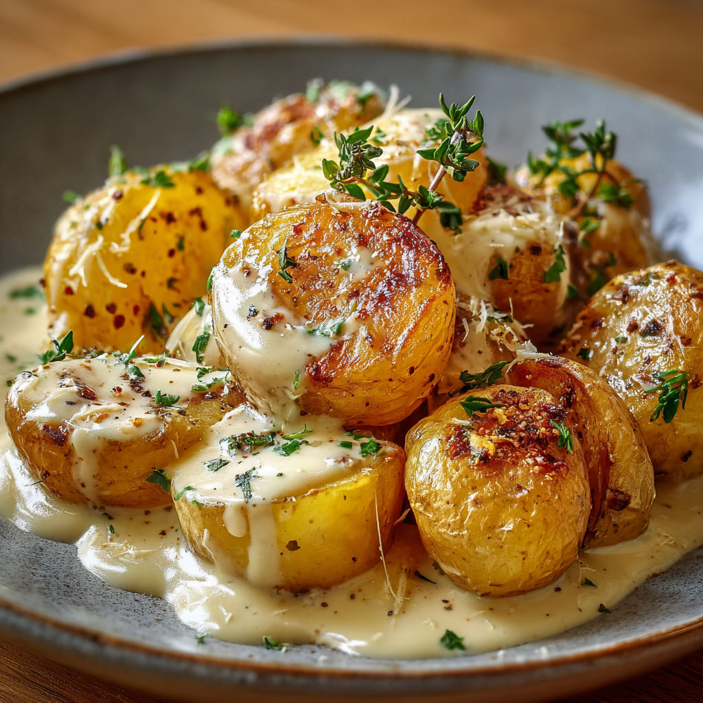 Une recette de pommes de terre farcies avec une sauce au beurre et aux herbes.