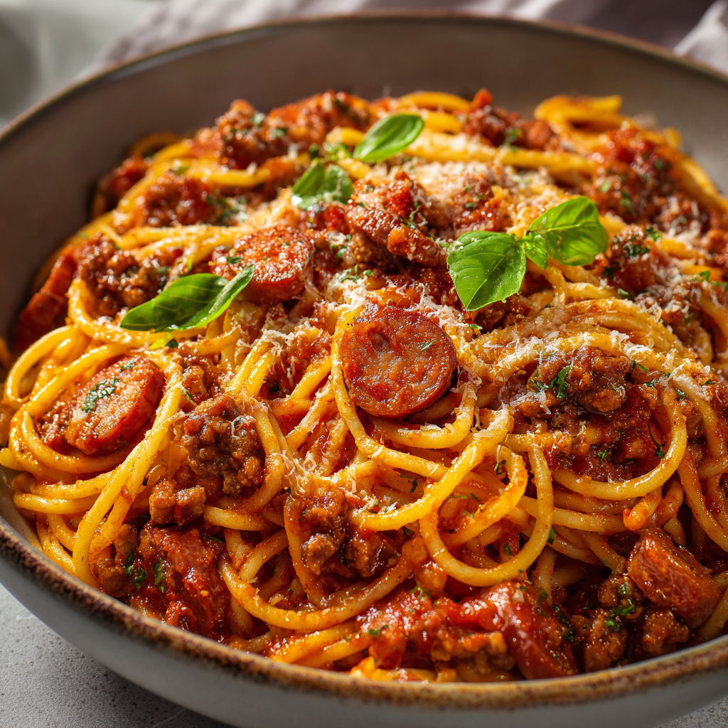 Une recette de spaghetti à la viande avec des herbes fraîches.