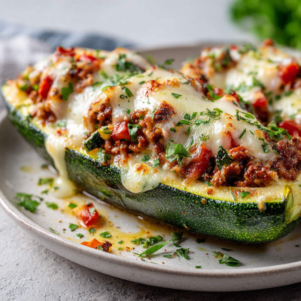 Une poivron farci au fromage et aux tomates, servie sur un plateau.