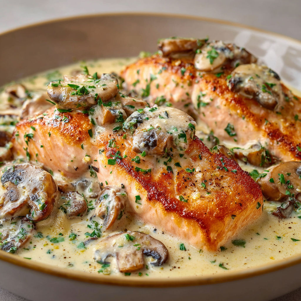 Une recette de poisson grillé avec des champignons et des herbes.