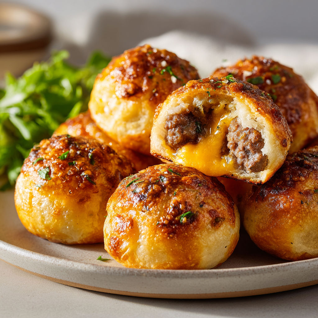 Plate of cheeseburger buns with cheese and parmesan.