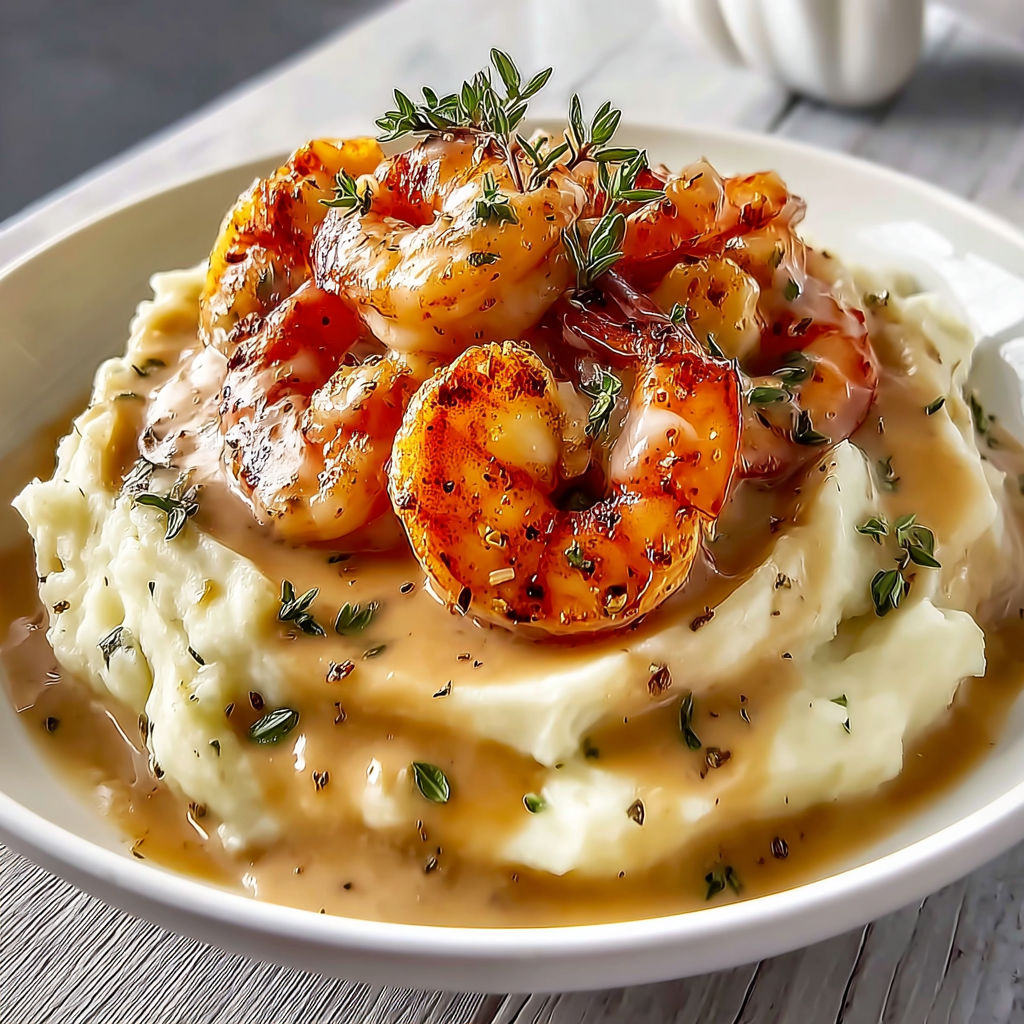 Une assiette de riz et de langoustines, accompagnée d'une sauce au beurre.