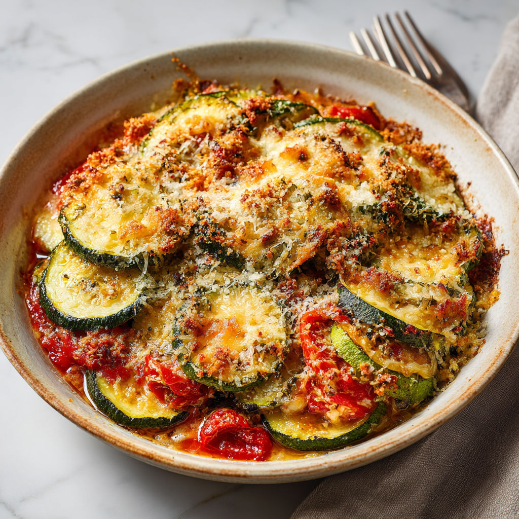 Une recette de pizza à la zucchini et tomate, servie dans un bol en céramique.