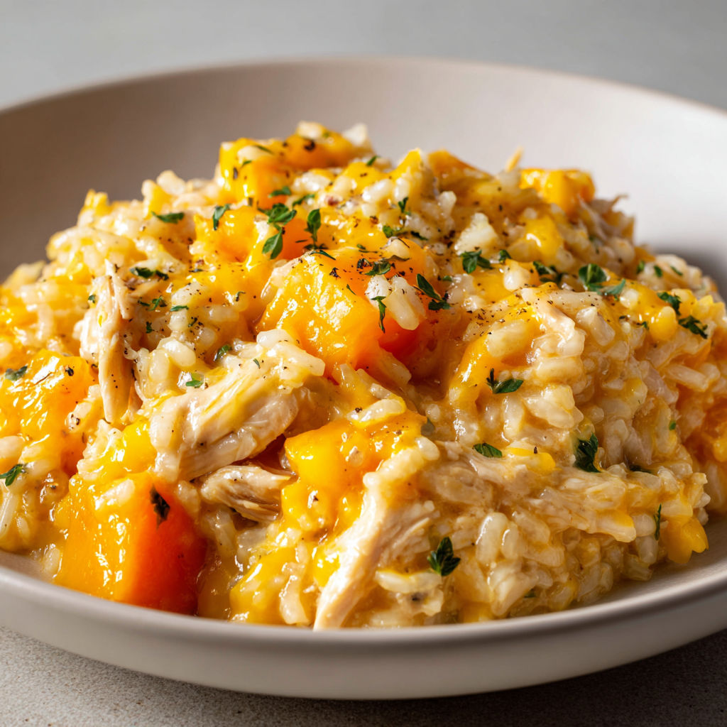 Une recette de risotto avec des légumes et des caramelises.