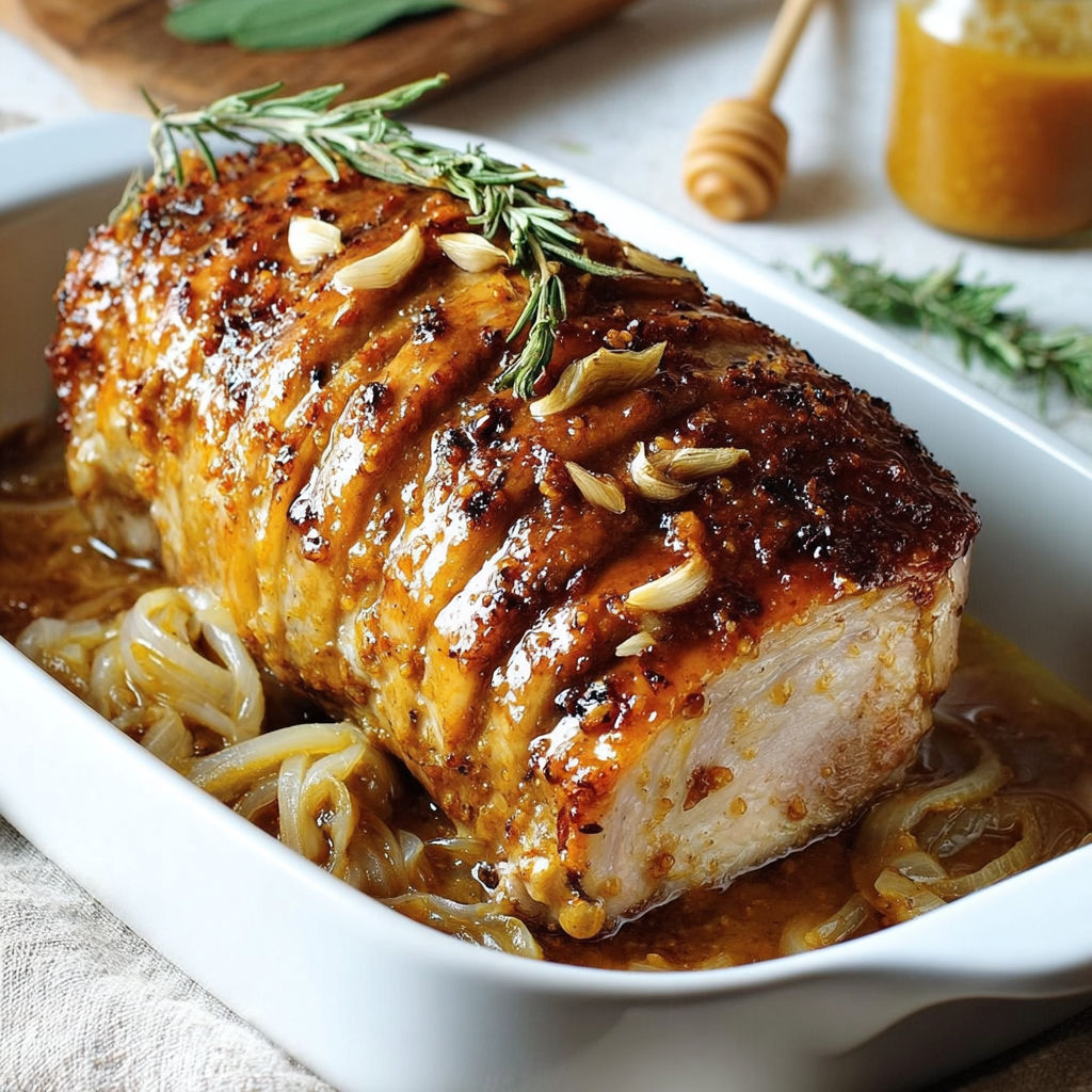 Un délicieux plat de porc grillé avec des herbes et des noix, accompagné d'une sauce au miel.
