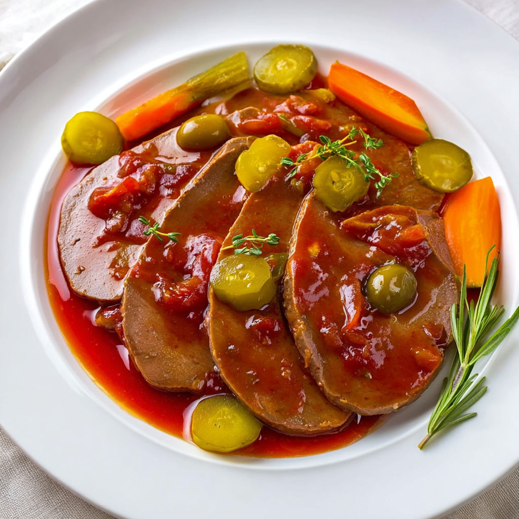Une recette de viande de boeuf avec des oignons et des olives.