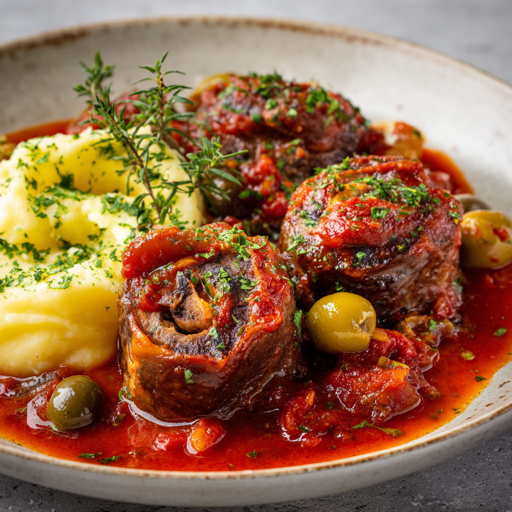 Une recette de gnocchi et de viande rouge dans un plat.