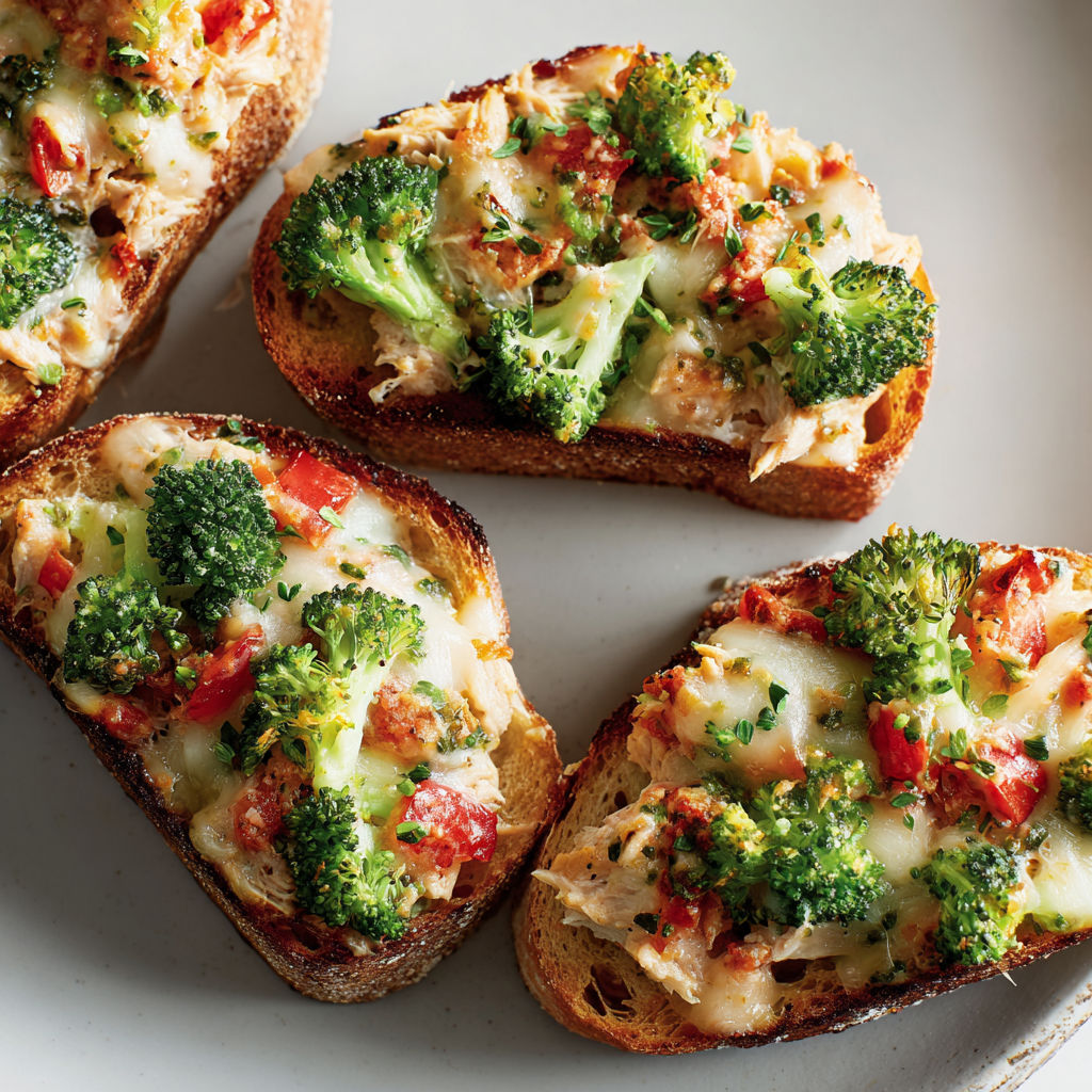 Tartines au thon et au brocoli, une recette savoureuse et colorée.