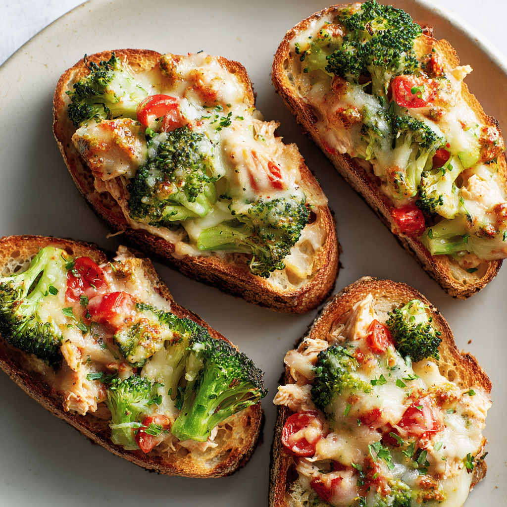 Tartines au thon et au brocoli, une recette savoureuse et colorée.