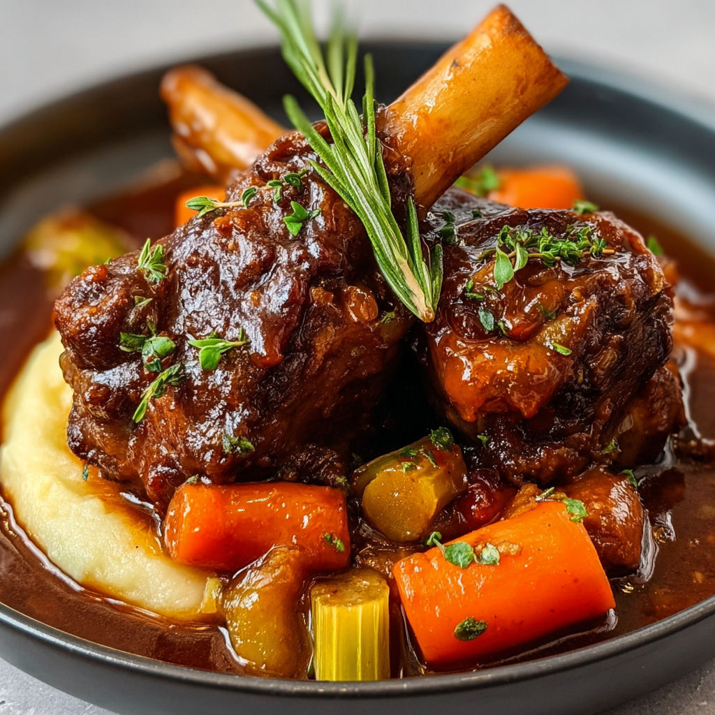 Jarrets d'Agneau à la Mijoteuse, une recette savoureuse et délicieuse, est servie dans un bol noir.