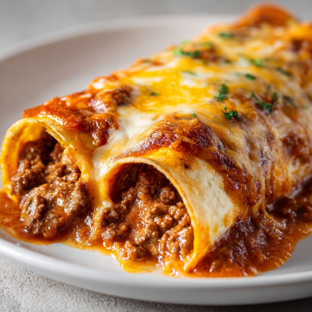 Une enchilada de boeuf chaude et savoureuse, servie sur un plateau.