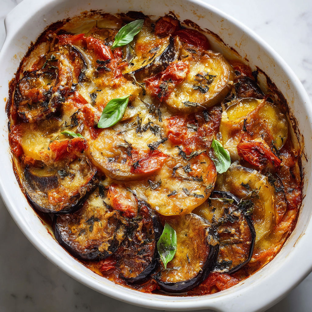 Une recette de pizza maison avec des tomates, des aubergines et des herbes.