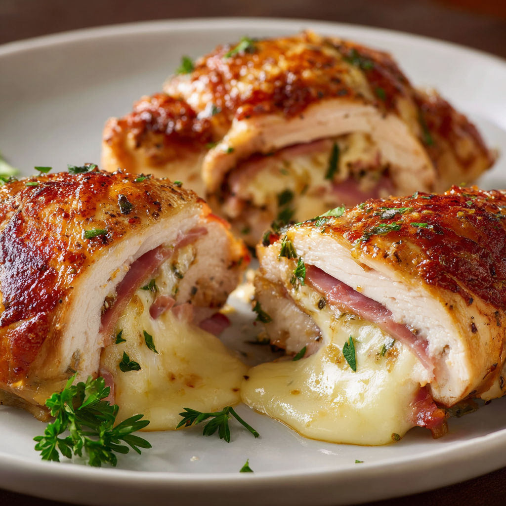 Chicken sandwiches with cheese and herbs on a plate.
