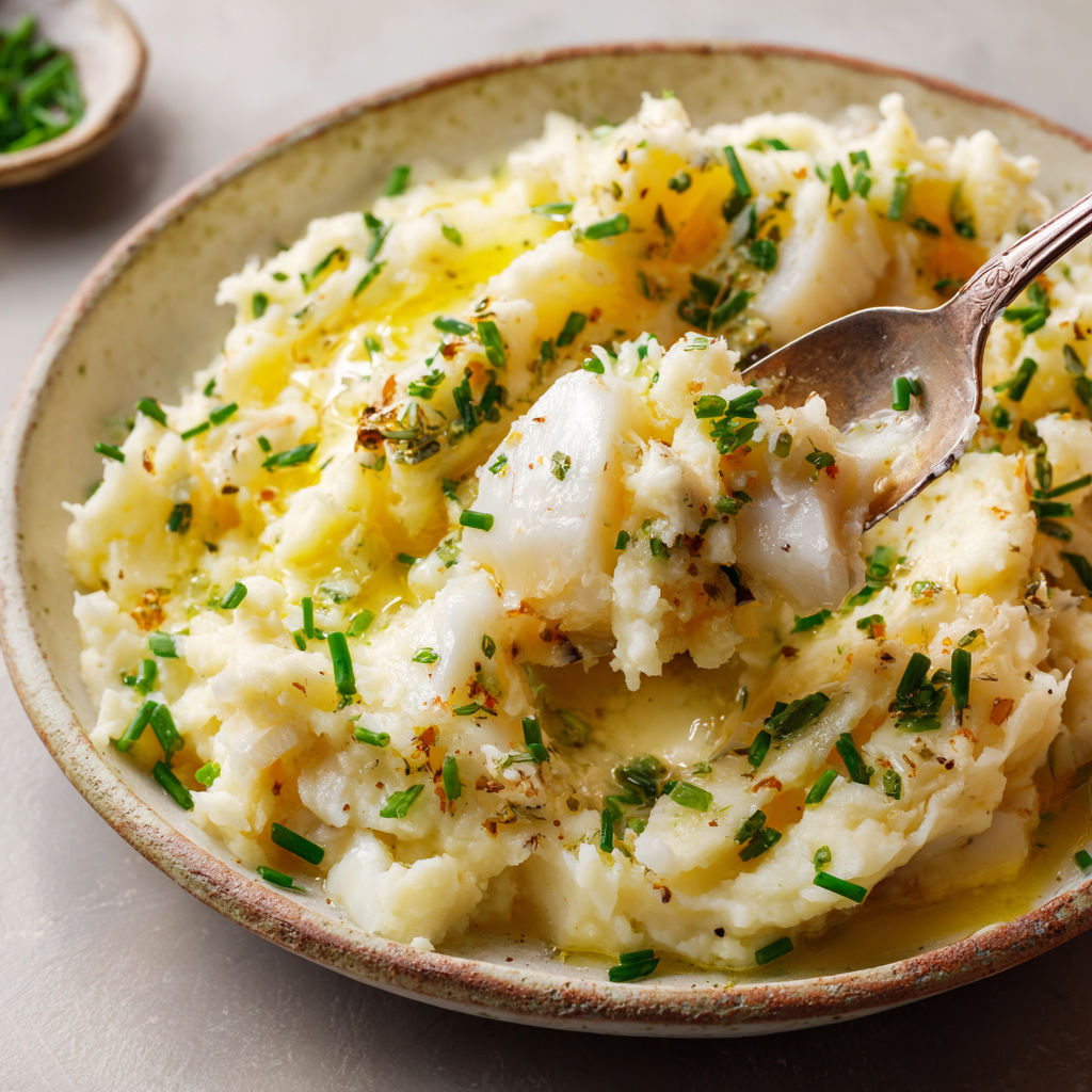 Une recette de macaroni et herbes avec une fourchette en train d'enlever une portion.