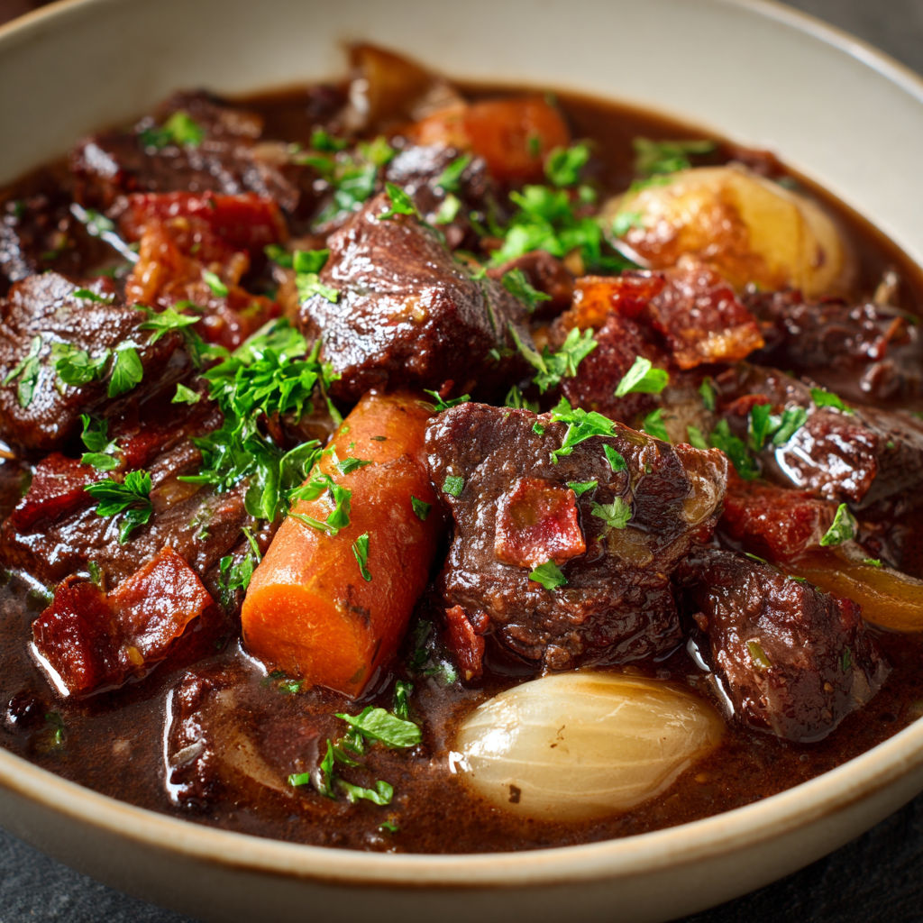 Un plat de viande de boeuf avec des carottes et des herbes.