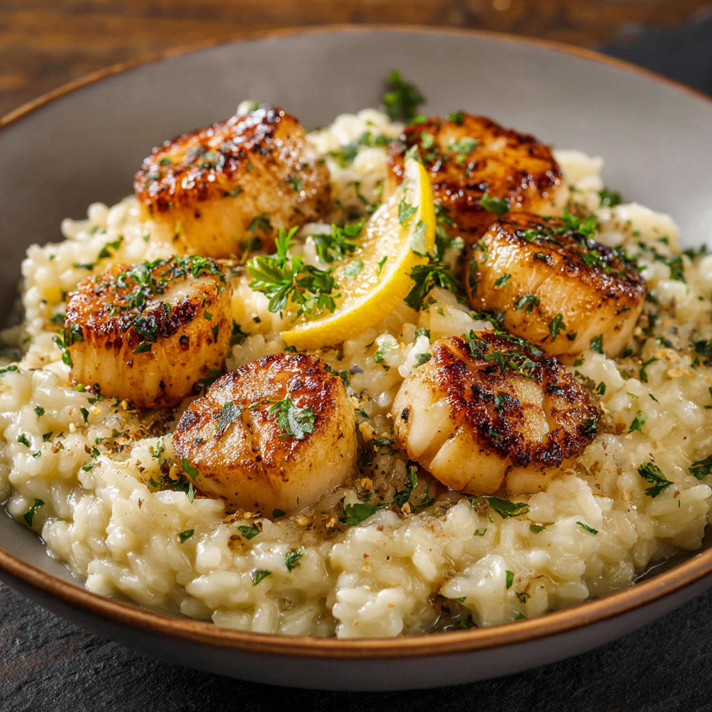 Une plate de risotto avec des moules et des citrons.