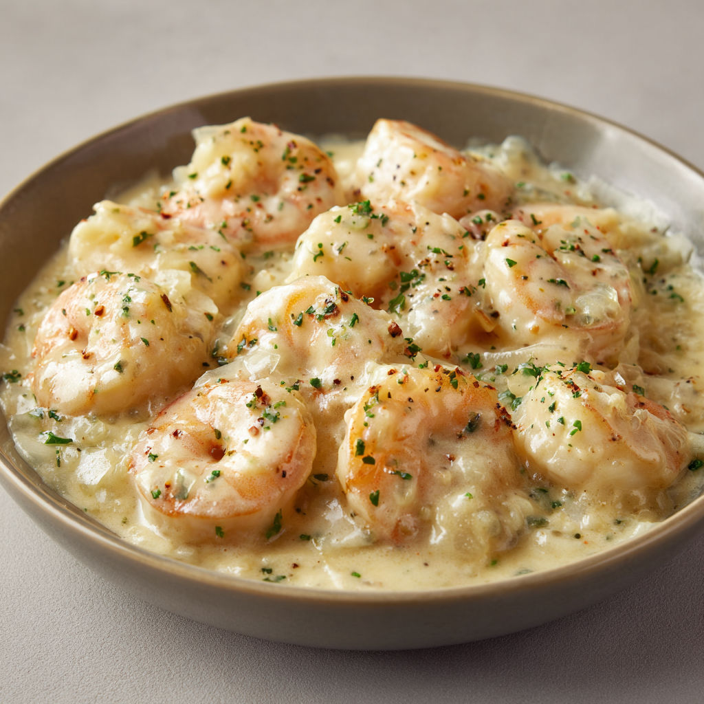 Une blanquette de crevettes est servie dans un bol.