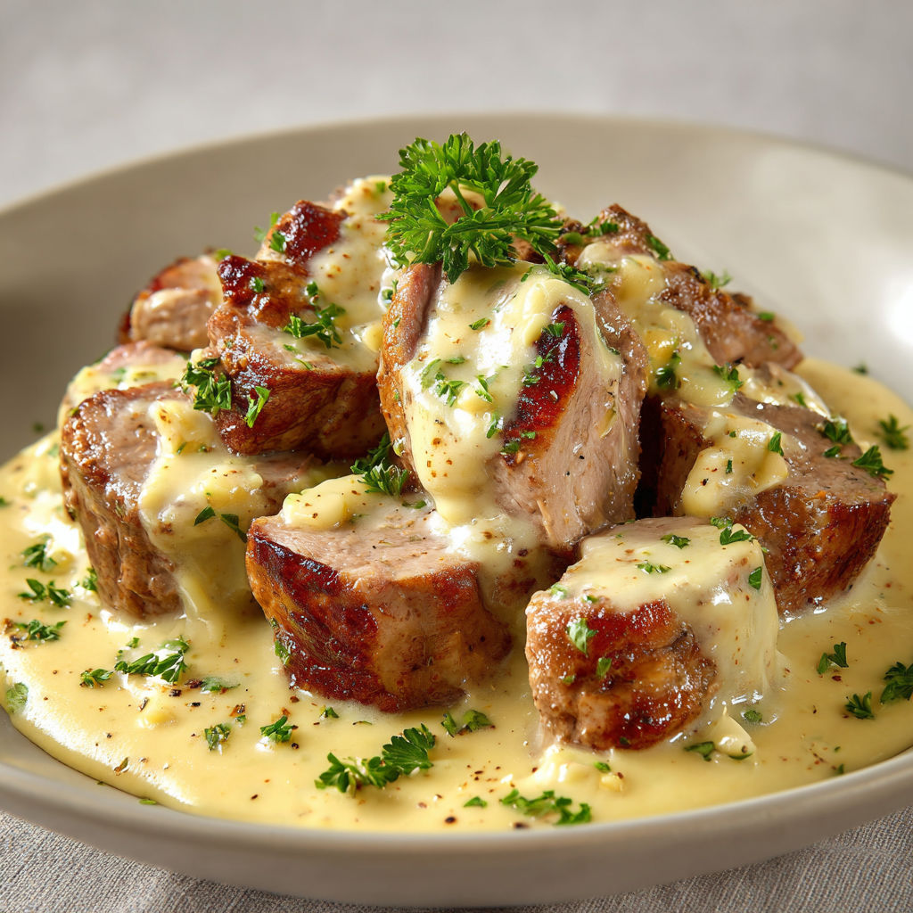 Une collation de Filet Mignon au Reblochon, servie dans un bol en porcelaine.