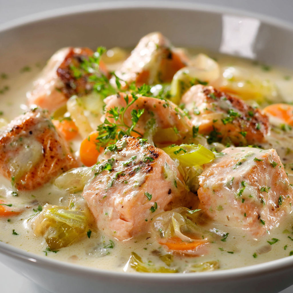 Une recette de bouillabaisse avec des légumes et des morceaux de poisson.