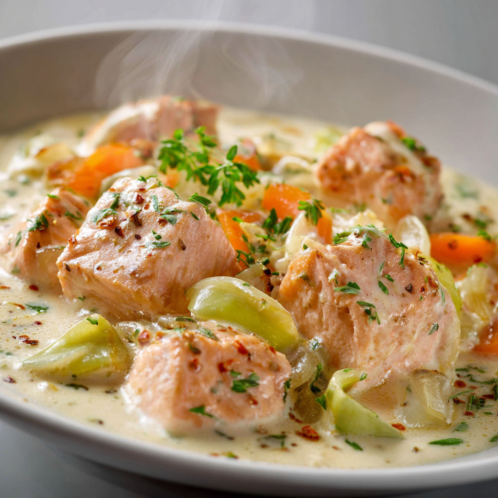 Un plat de poisson grillé avec des légumes et des herbes, accompagné d'une sauce.