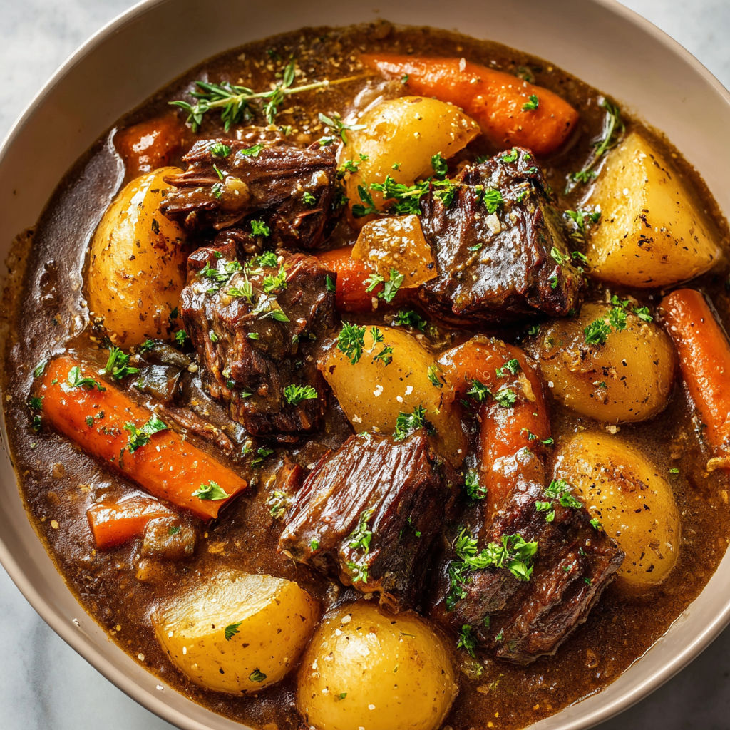 Une recette de stew avec des carottes, des pommes de terre et des viandes.