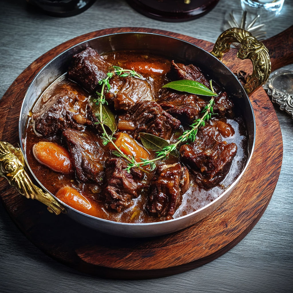 Une recette de viande de boeuf avec des carottes et des herbes.