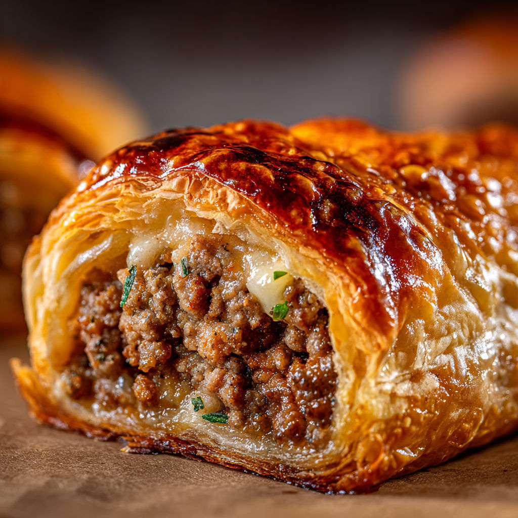 Une quiche de viande chaude et croustillante, avec des herbes et des légumes, est servie sur une table.