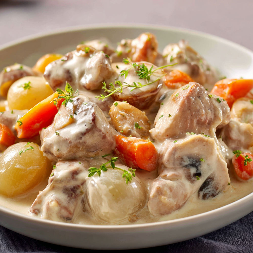 Plate of food with meat and vegetables, including carrots and potatoes.