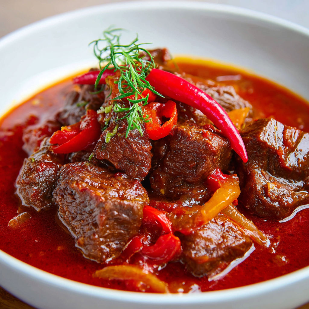 Une soupe de boeuf avec des épices et des légumes.
