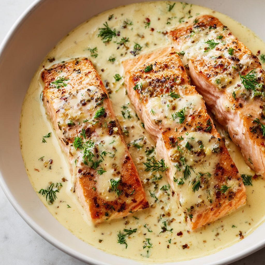 Salmon en sauce au piment et herbes dans un bol.
