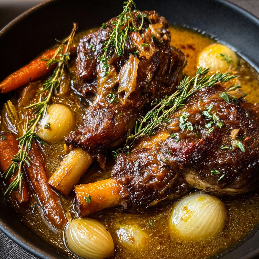 Une casserole de Souris d'Agneau Confites à la Cocotte & Miel Doux.